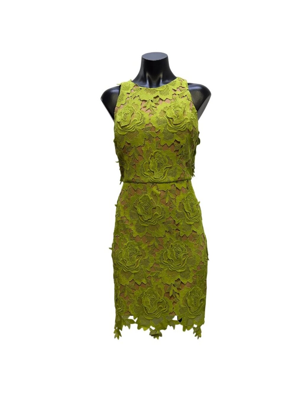 NWT Adelyn Rae Nude & Lime Green Floral Lace Dress Size S